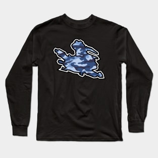 Mayne Island Silhouette in Blue Camouflage - Camo Pattern - Mayne Island Long Sleeve T-Shirt